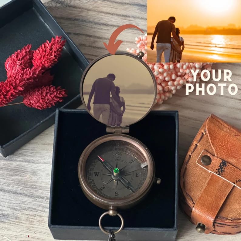 Brújula Grabada con Foto, Brújula Personalizada, Regalo Para Papá miniatura 2