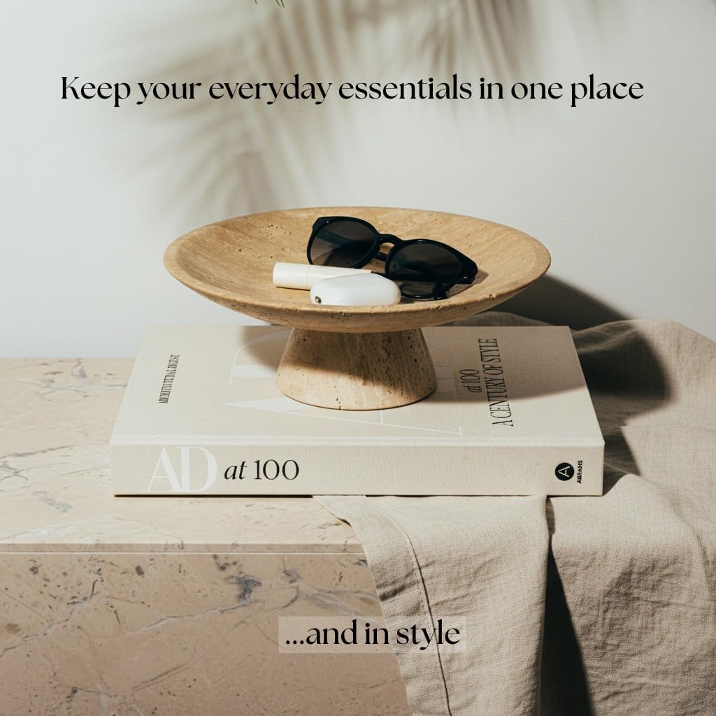 Large pedestal fruit bowl, Travertine Stone Decorative Bowl, Footed Bowl, Natural Marble, Centerpiece, Home Decor