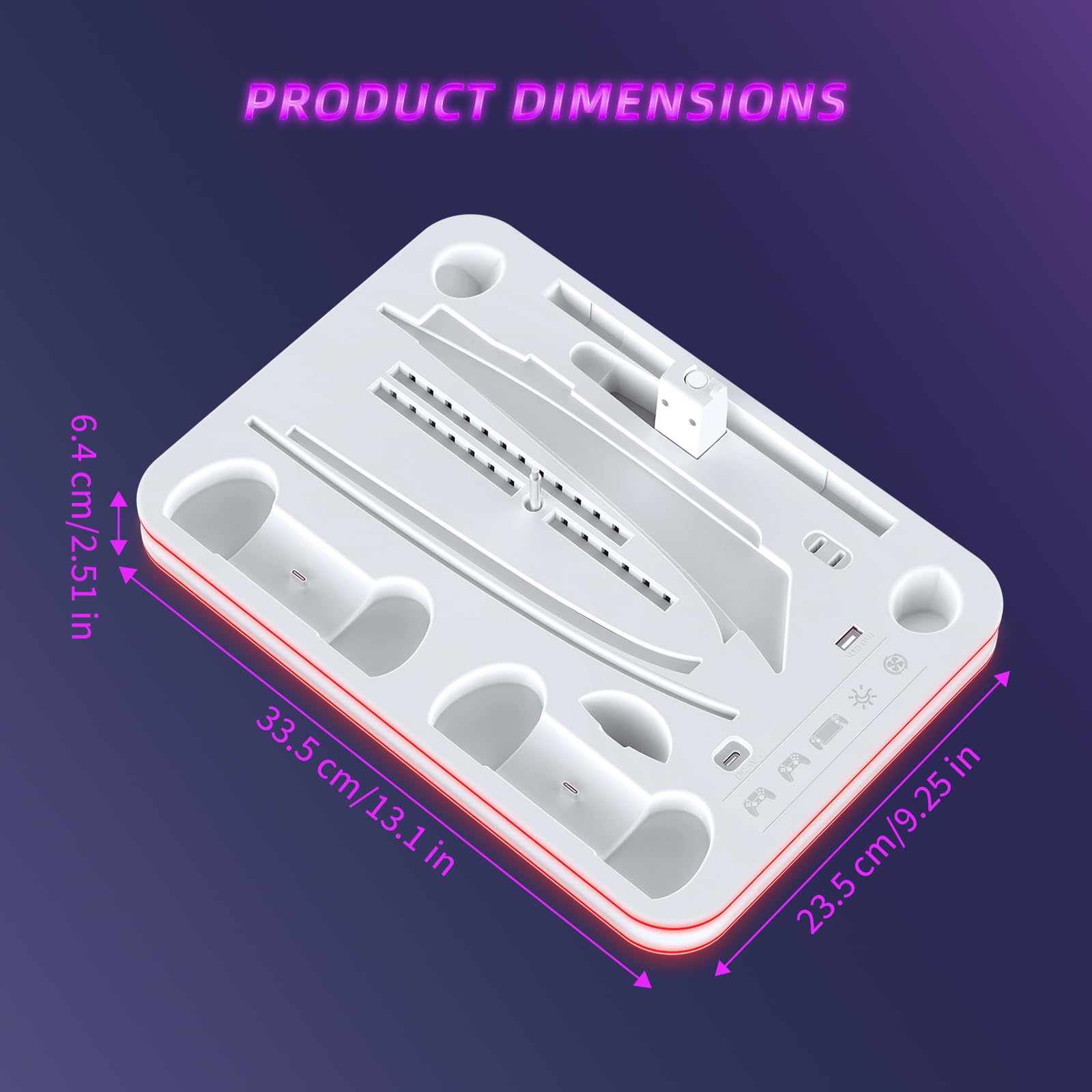 Soporte y estación de refrigeración para PS5/PS5 Slim/PS5 Pro con controlador LED RGB, accesorios de base de carga, cargador para controlador PlayStation 5 y auriculares de consola PS Portal y