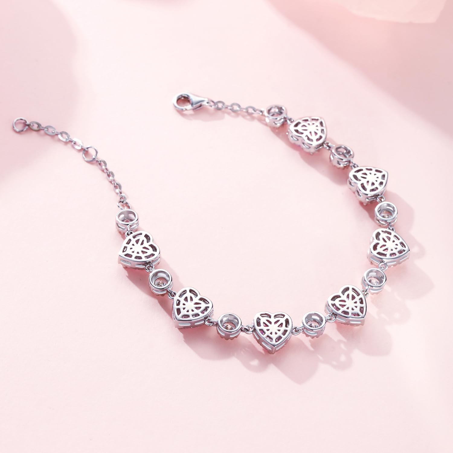 FANCIME Ms Charming Sterling Silver Birthstone Tennis Bracelet for Women Halo Heart Design Gemstone Jewelry Anniversary Birthday Gifts for Her Mom Wife - Image 9