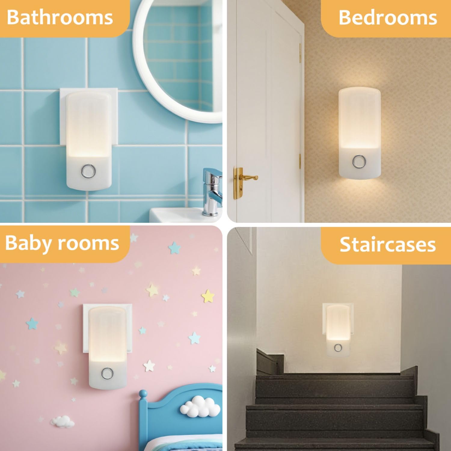 3-in-1 Dusk to Dawn LED Night Light Warm LED Multi-Function Plug-in or Portable Ideal for Hallways Bedrooms Stairs — view 6