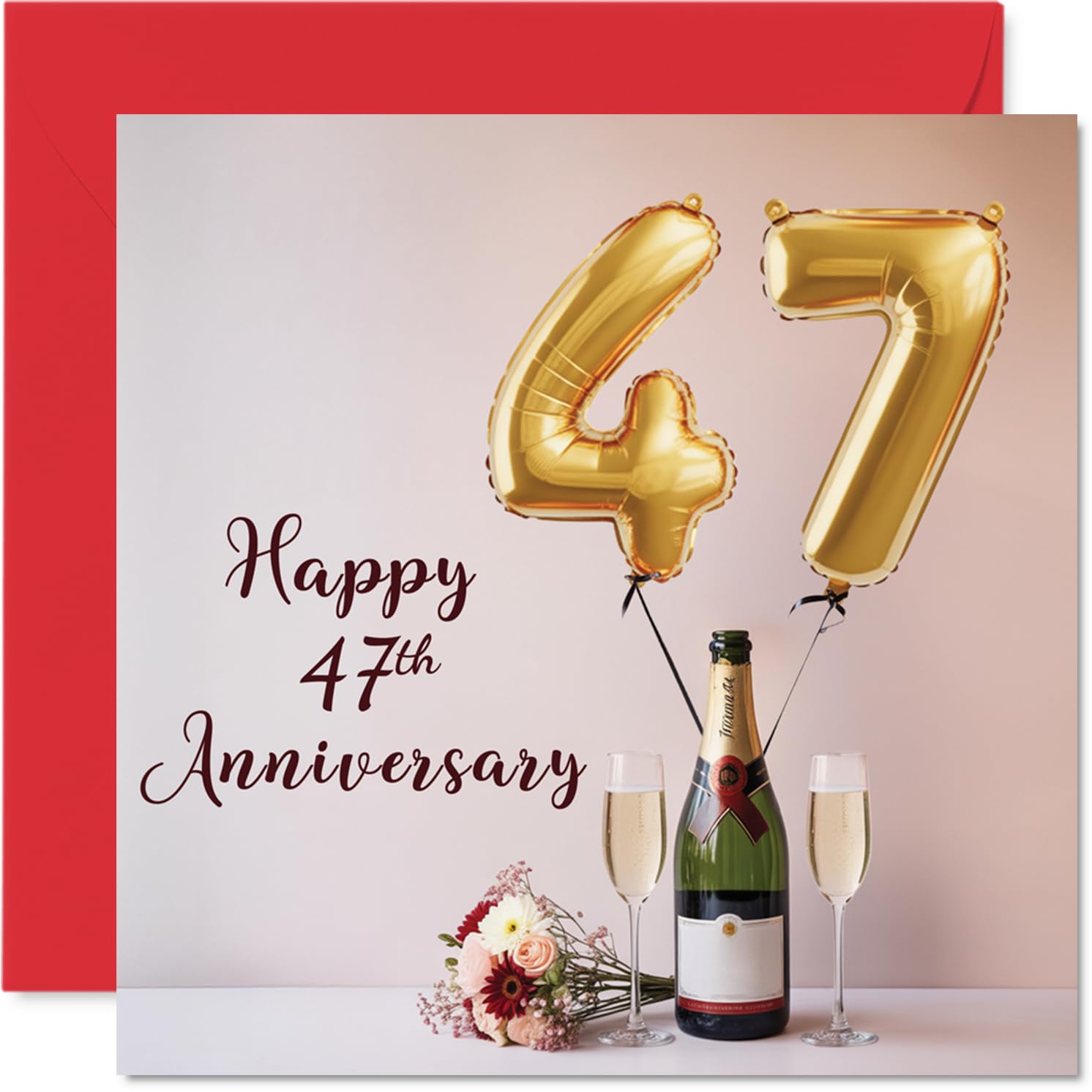 47th Anniversary Card for Women Men - Balloons & Bottle of Bubbly - Happy 47 Year Anniversary Card for Husband Companion Boyfriend Girlfriend, 145mm Wedding Anniversaries Greeting Cards
