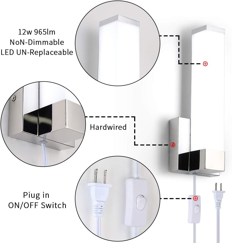 Exclusive Discount 50% Price Modern LED Wall Sconces Set of 2 12W Bathroom Plug in Vanity Lights Cool White 6000K Acrylic Milky Tube Metal Hardwired Wall Mounted Wall Light Fixtures Flash Deals - 80% OFF Modern LED Wall Sconces Set of 2 12W Bathroom Plug in Vanity Lights Cool White 6000K Acrylic Milky Tube Metal Hardwired Wall Mounted Wall Light Fixtures