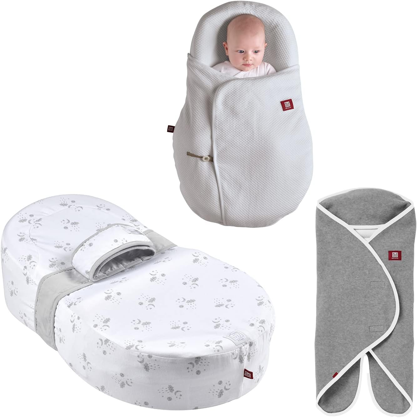 Red Castle Cocoonababy Lounger Bundle with Cocoonacover and Babynomade Multi Purpose Blanket - Grey Dreamy Cloud