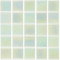 Vista 24 de URBN - Mosaico de vidrio iridiscente blanco contemporáneo con reflejos de bronce metálico para cocina y baño, azulejos de muestra