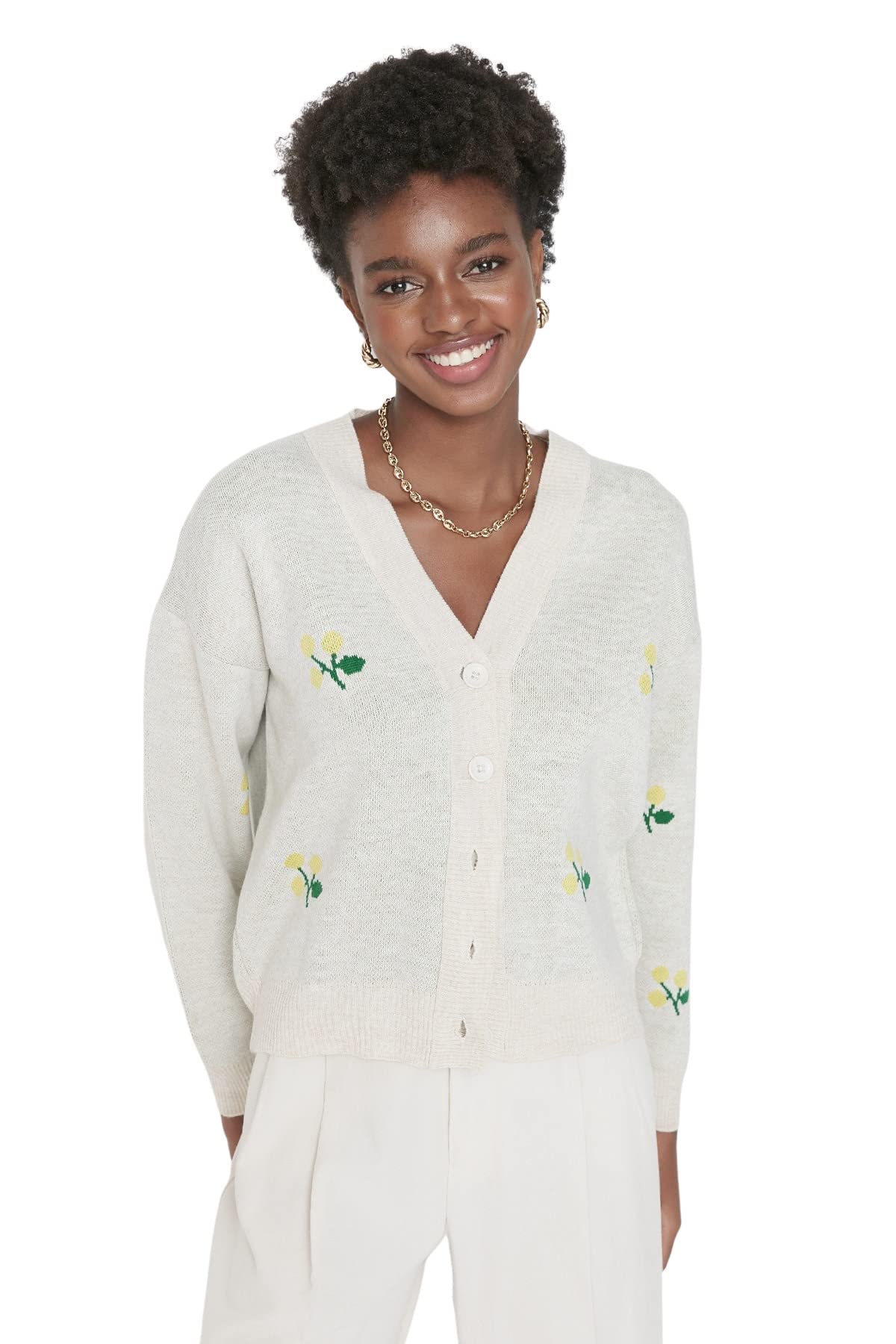 Trendyol Damen Stone -Strickjacke, Normale Standard-V-Ausschnitt, Strickwaren-Strickjacke, S