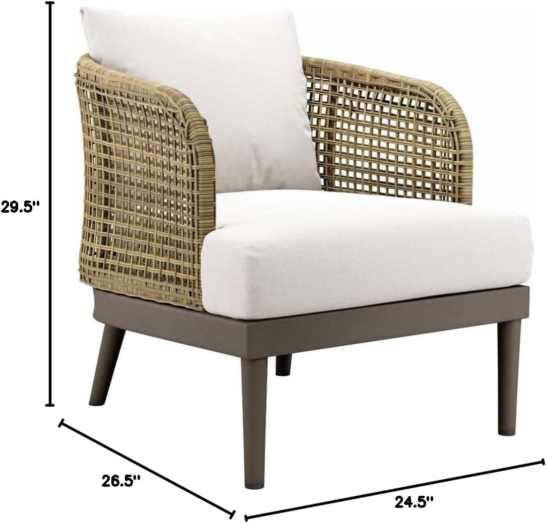 Modway Meadow Wicker Rattan and Metal Outdoor Armchair in Natural/White