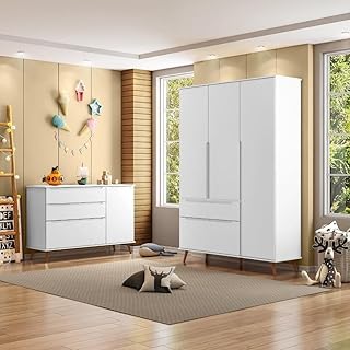 Jogo de Quarto Para Bebê Completo Melinda com Roupeiro e Cômoda Branco