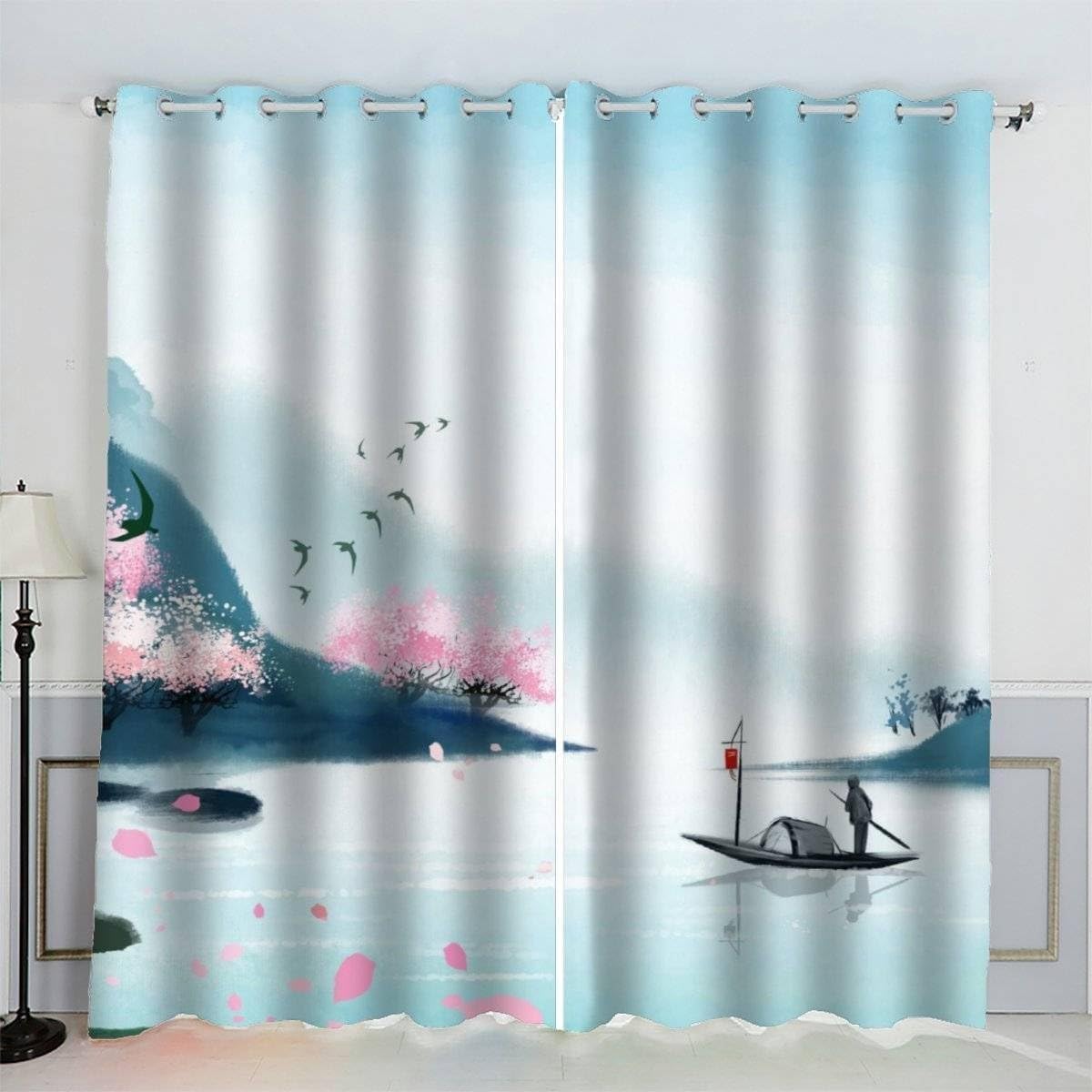 Rideau Thermique Isolant Anti Froid et Chaleur Blanc Rideau Occultant Imprimés en 3D Peinture Anti UV Decoration Chambre Maison Salon Intérieurs,117x183cm (LxH) 2 Pièces