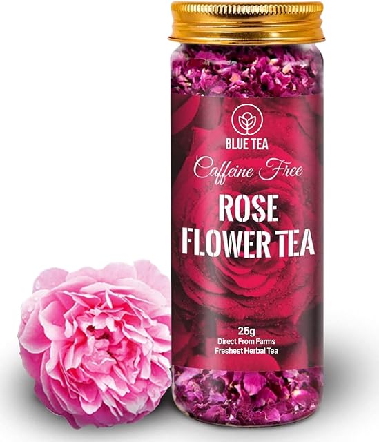 BLUE TEA - Rose Tea - 25 Gram || FARM PACKED || Grade A - Natural Sun Dried Rose Flower Petals | Caffeine Free Herbal Tea - Recycled Food Grade Pet Jar |