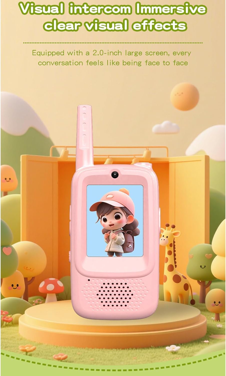 Children's Video Walkie-talkies, 2PCS Video Walkie-talkies for Children, Indoor and Outdoor Toys, Outdoor, Camping, Hiking for Boys and Girls, Ages 3-12 (Blue/Pink)