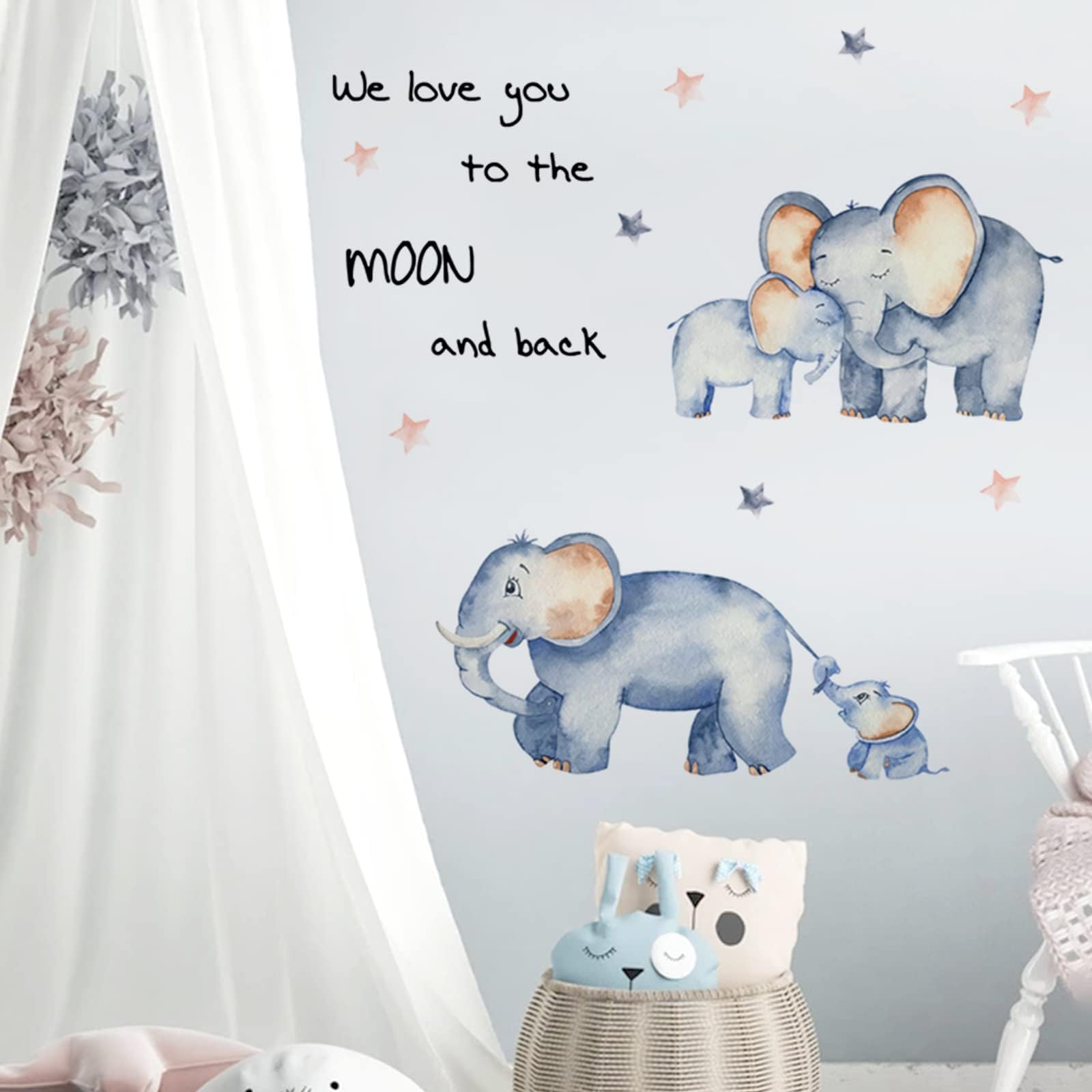 Autocollant Mural éléphant Et étoiles - Vinyle, Déco Chambre Bébé, Nom Personnalisable
