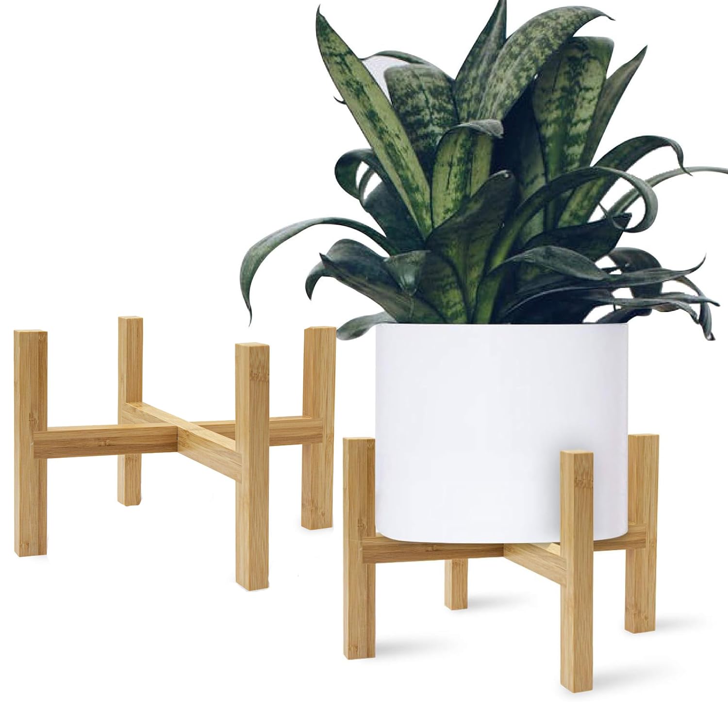 DAORFAA Bamboo Plant Stand, Flower Potted Holder, up to 8 Inch Pot - Nature, Mid Century Modern (Pot Not Included) (2 Pack)