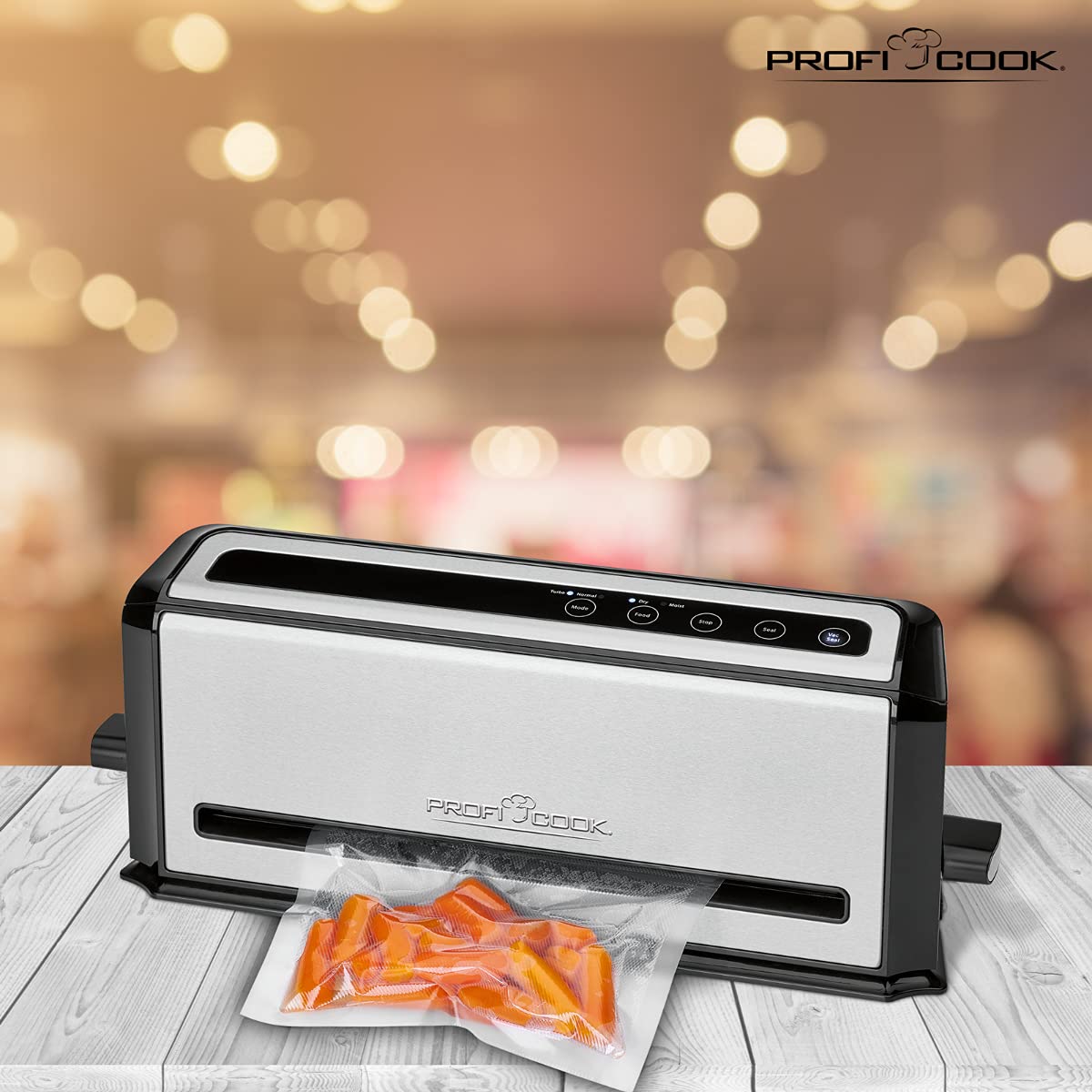 Proficook VK 1133 - Envasadora al vacío vertical, caudal de 12 litros/minuto, 0,8 bar, 110 W, kit 10 bolsas y 1 rollo gofrado