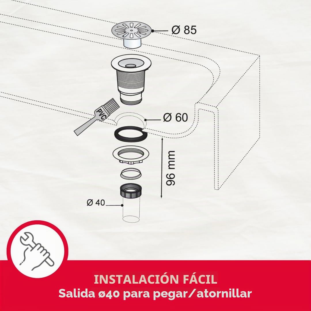 Wirquin sp411 C – Desagüe de ducha con salida vertical roscado diámetro 60