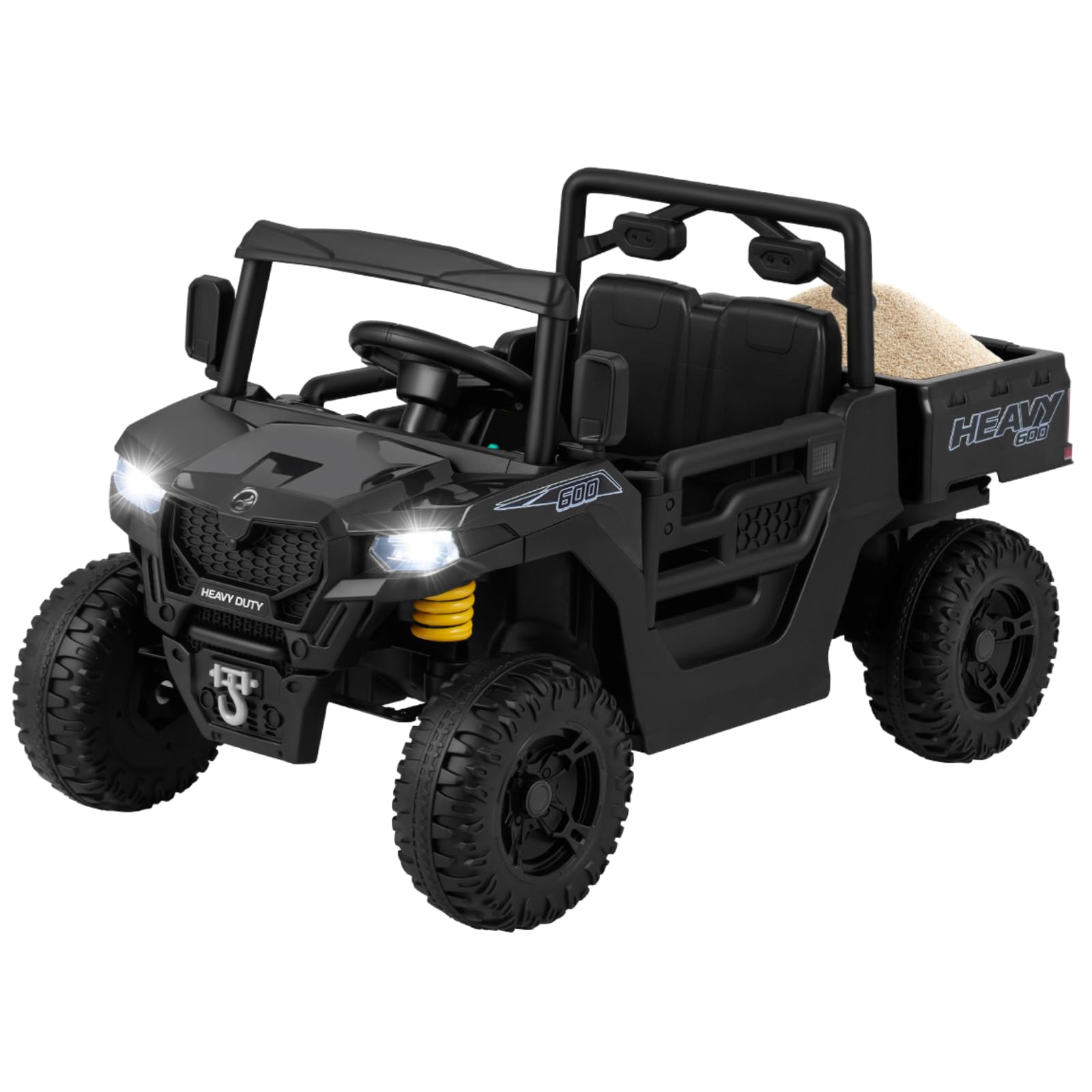 Maxmass 12V/24V Kids Electric Car, 2-Seater Children Ride on Car with Remote Control, Dump Bed, Music, Story, Spring Suspension, Toddler Toy Cars Construction Vehicle for 3-8 Years Old (Black, 12V)