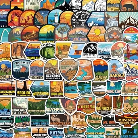 156 Pcs National Parks Sticker Pack, Outdoor Nature Camping Hiking Inspired Waterproof Vinyl Decals for Water Bottles Laptop Car, Travel Adventure Partks Sticker Cover