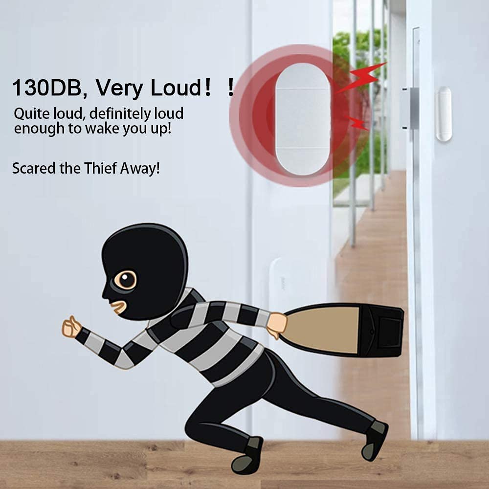 Shackcom 4pcs Alarma para Puertas y Ventanas con Control Remoto para casa con Sensor Magnético Inalámbrico para Sistema de Seguridad para el hogar - Antirrobo Detectores Sirenas con Pilas-130db