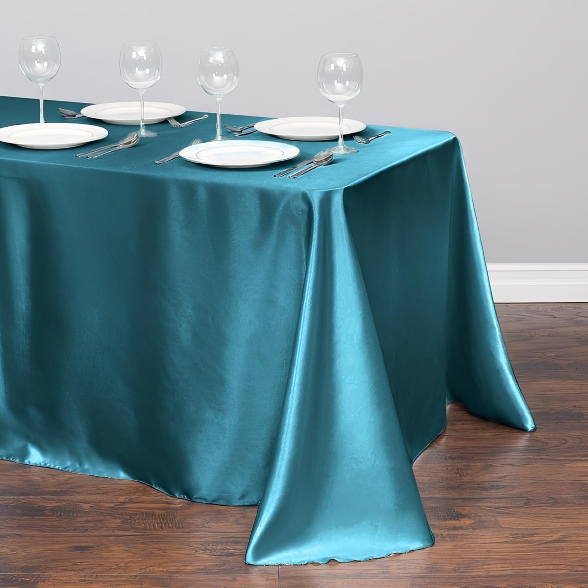 Chickwin Solid Colors Satin Tablecloth Rectangular Silky Table Cloth Washable Polyester Fabric for Indoor Outdoor Weddings Hotel Restaurant Banquet Table Decoration (Teal Blue,145x366cm)