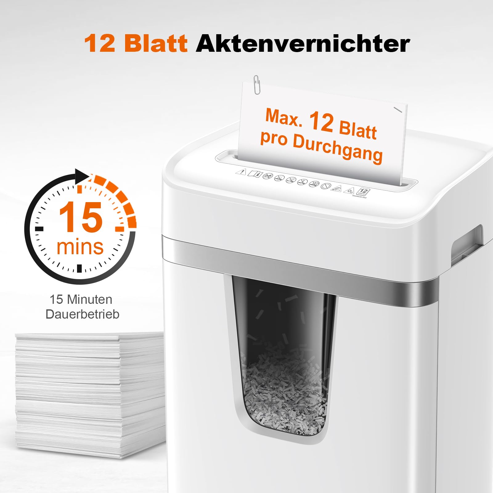 Bonsaii Aktenvernichter 12 Blatt, P-4 Kreuzschnitt Schredder für Kreditkarten, Büroklammern, CDs, 20L Behälter mit Sichtfenster, 15 Min Dauerbetrieb, für Büro & Zuhause, C282-A