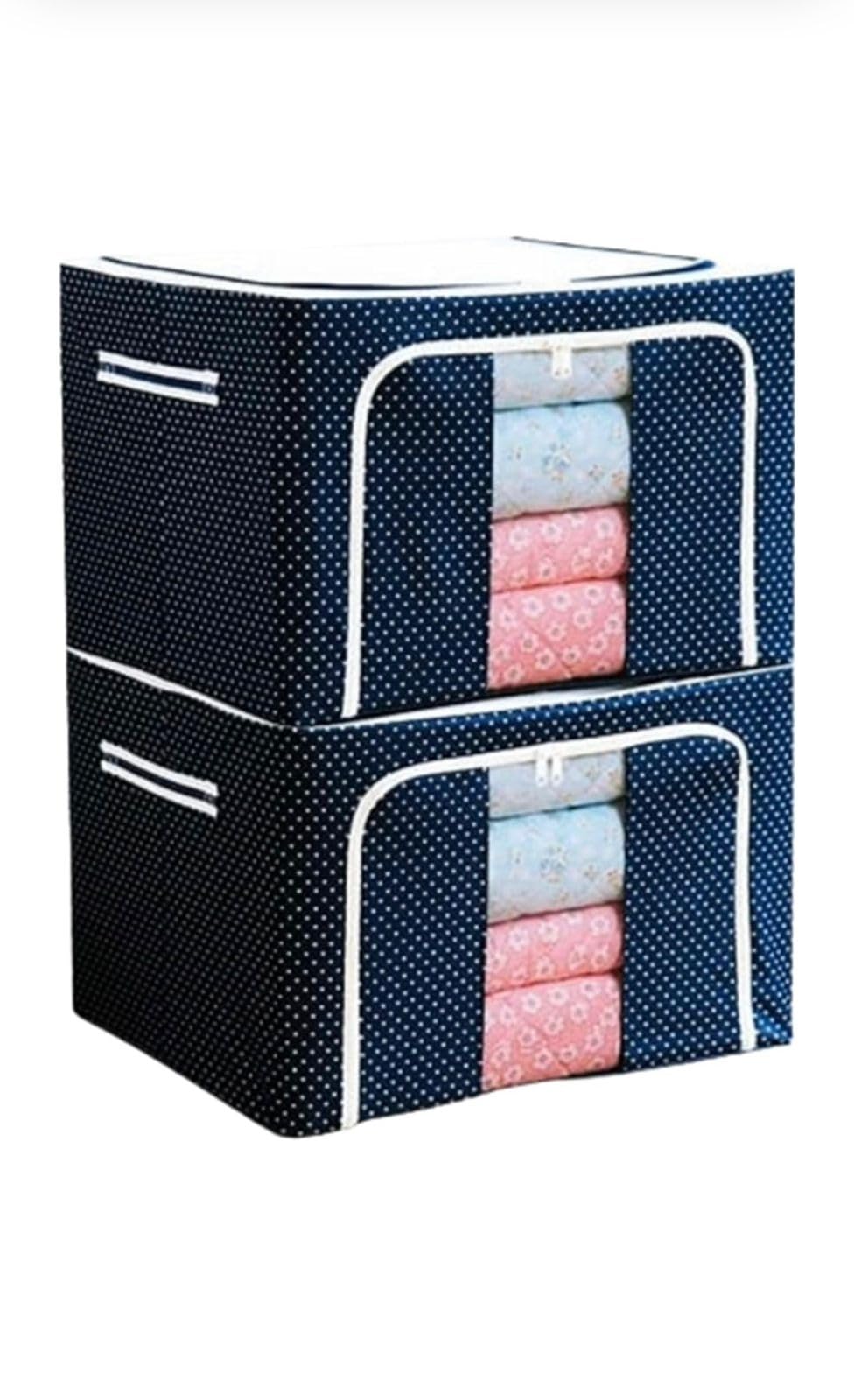 generic Your impex 66 LTR Foldable Steel Frame Cloths Zip Organizer Bag and Oxford Fabric Storage Living Cover Boxes For Wardrobe Shelves Clothes, Sarees, Bed Sheet, Blanket (PACK OF 1-Multi-color and Design)-picture-16