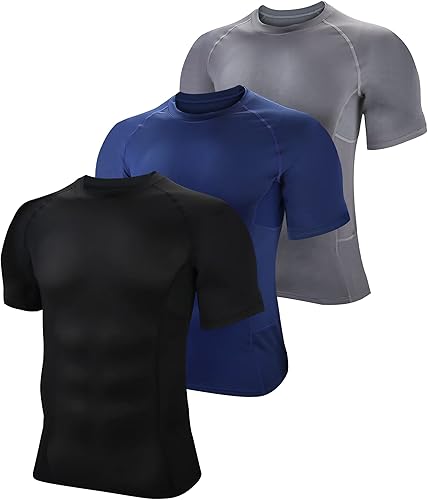 BOOMCOOL Camisas de compresión de manga corta para hombre, camisetas deportivas de capa base, camiseta de entrenamiento atlético, paquete de 3