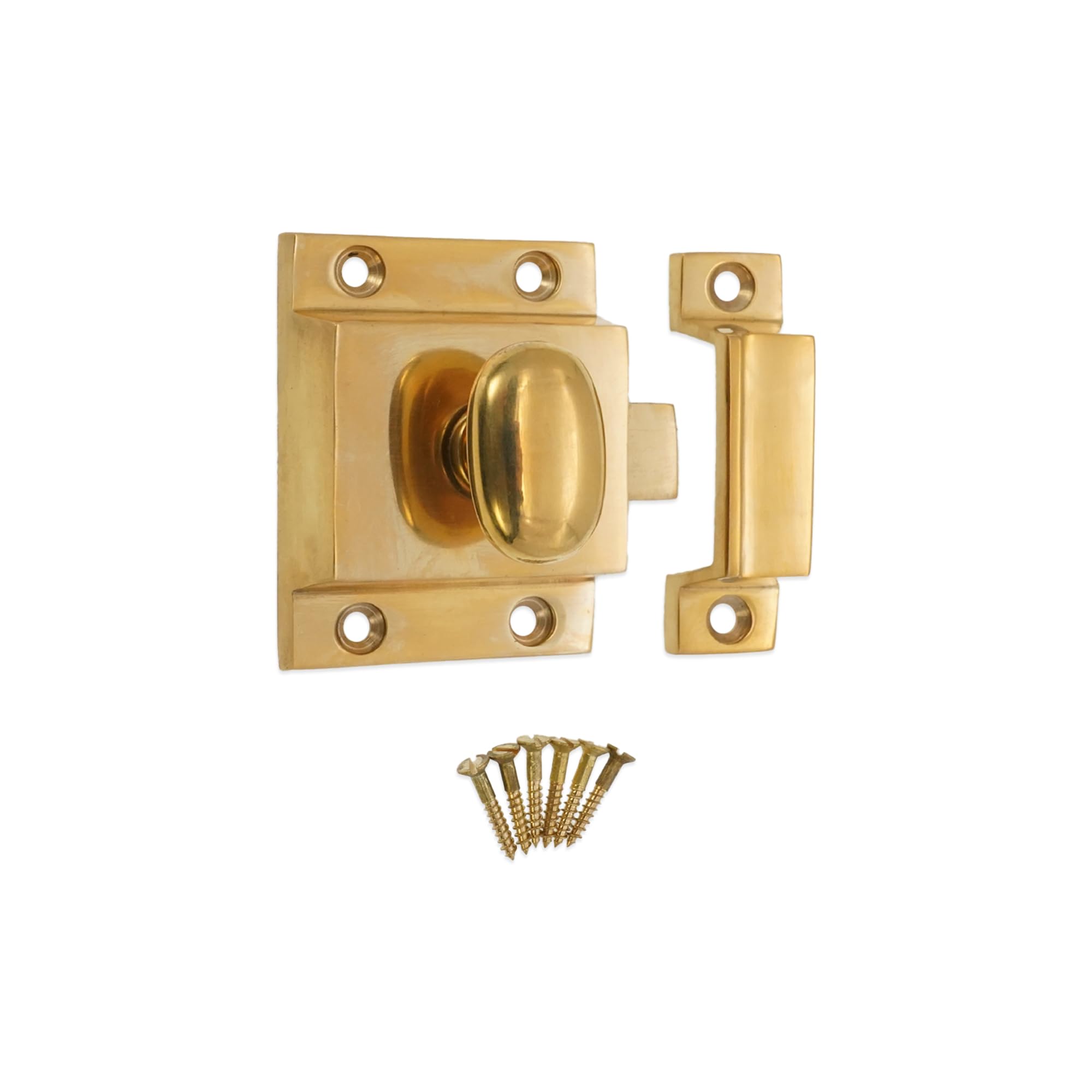 Infinity Decor Polished Brass Kitchen Cupboard Catch with Attached Thumb Turn Latch Lock – Suitable for Wardrobe Dresser Furniture Doors