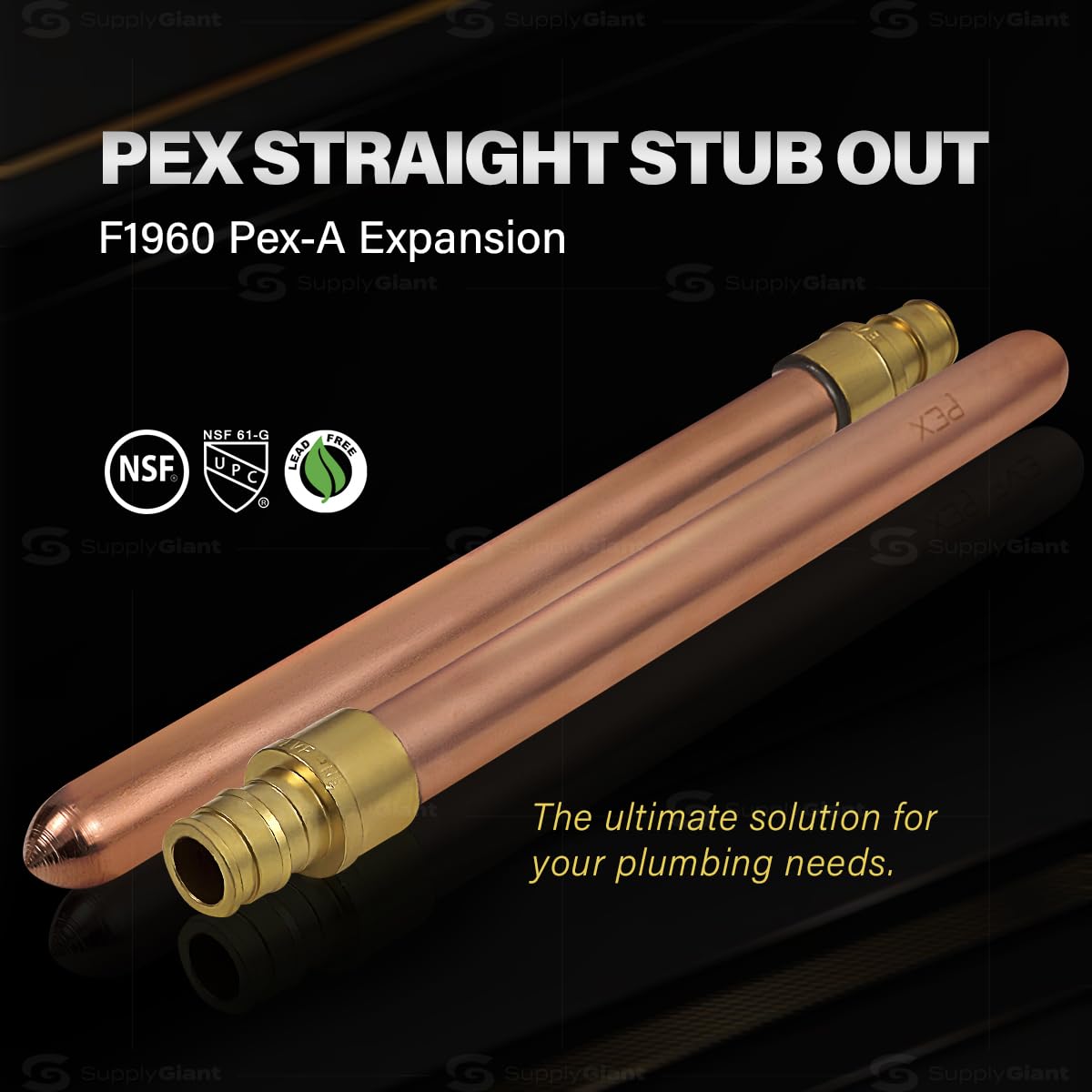 Extensión de cobre de 1/2 pulgada Pex-A, 1/2" x 8" recto F1960 empalme de codo sin plomo, para uso en conexión de tubería Pex-A (paquete de 5)
