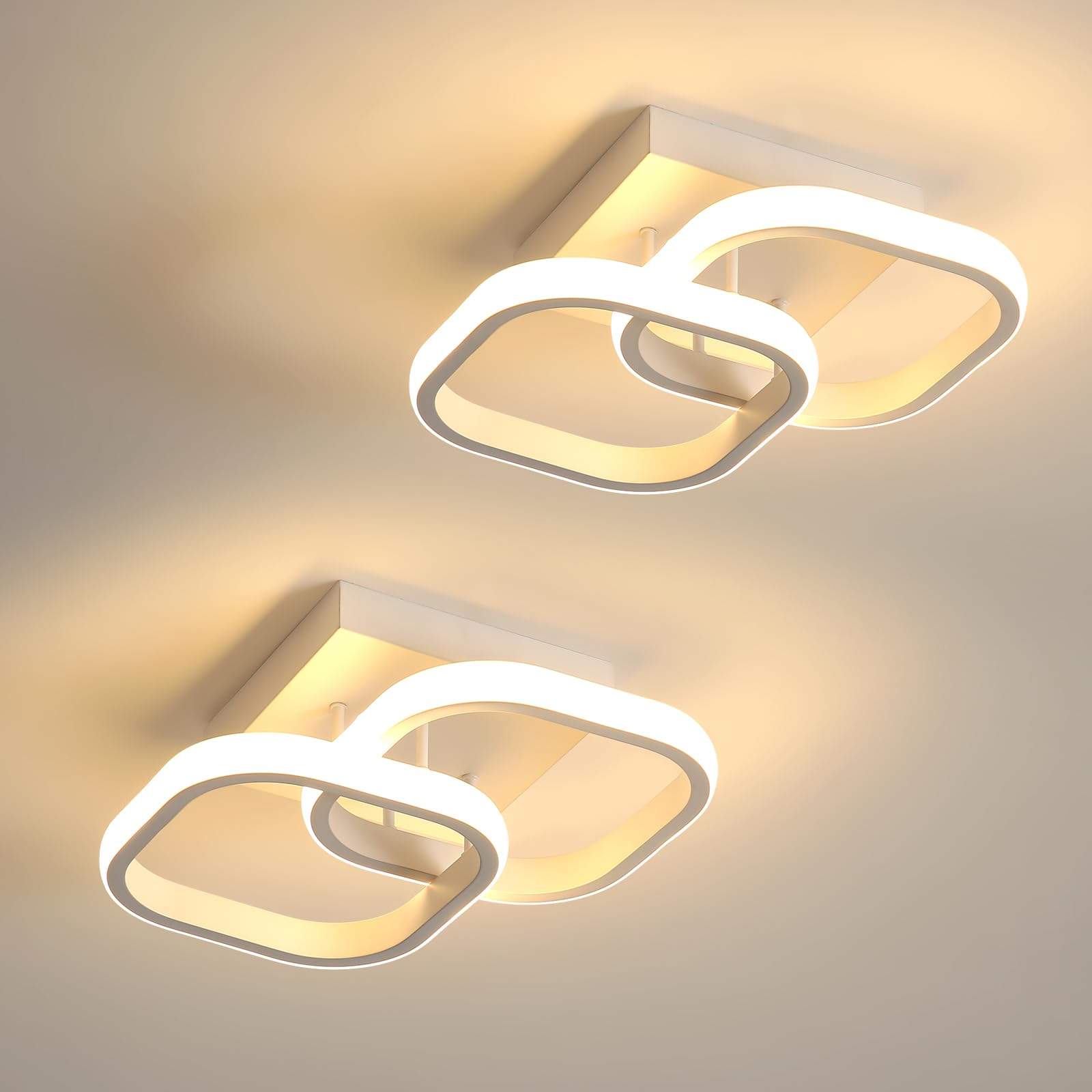 Plafoniera LED Moderna, 2 Pezzi 22W 2475LM per Soggiorno, Lampadario Bianco da Soffitto per Camera da Letto, Corridoio, Cucina - Bianco Caldo 3000K