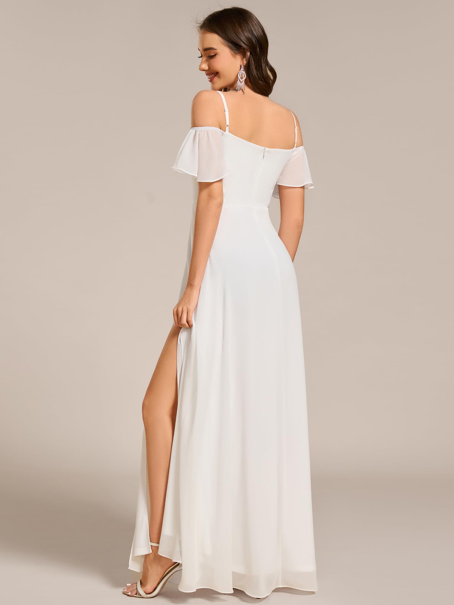 Ever-Pretty Vestido de Noche Largo Gasa con Hombros Descubiertos y Volantes para Mujer ES00237-P