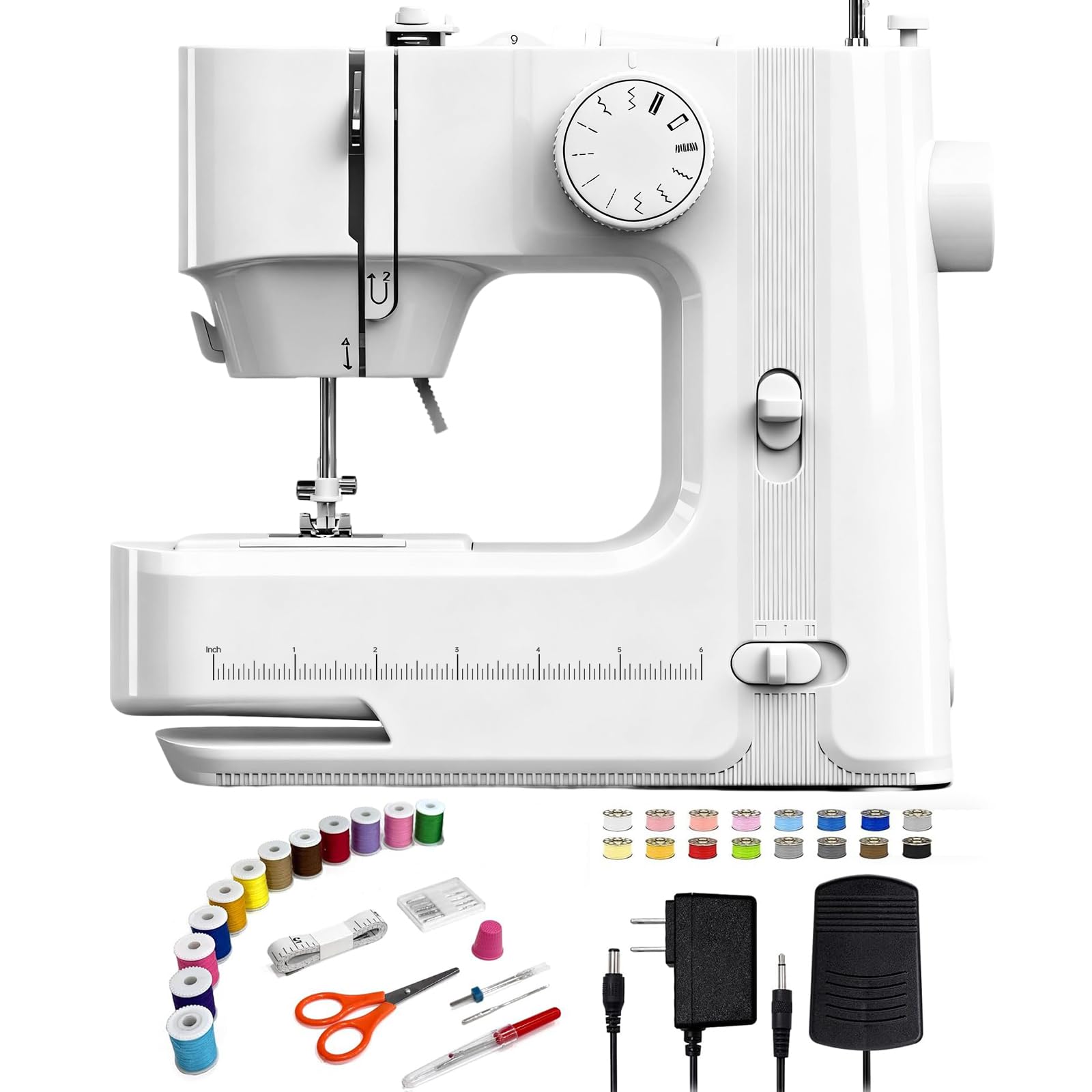 Machine à coudre LuckySew pour débutants avec 12 points, double vitesse et pédale