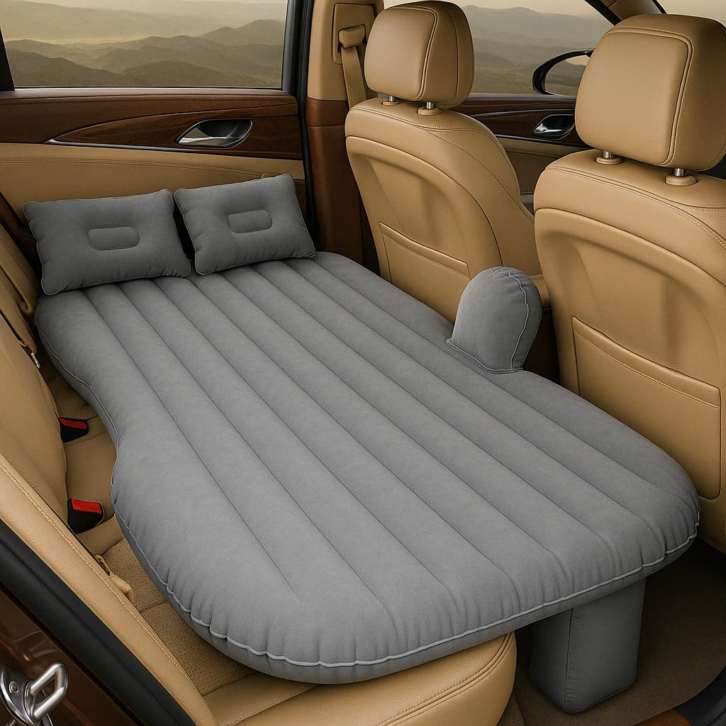 MASHUR FAB Car Back Seat Air Mattress, Inflatable Travel Bed with 2 Pillows, (Grey)