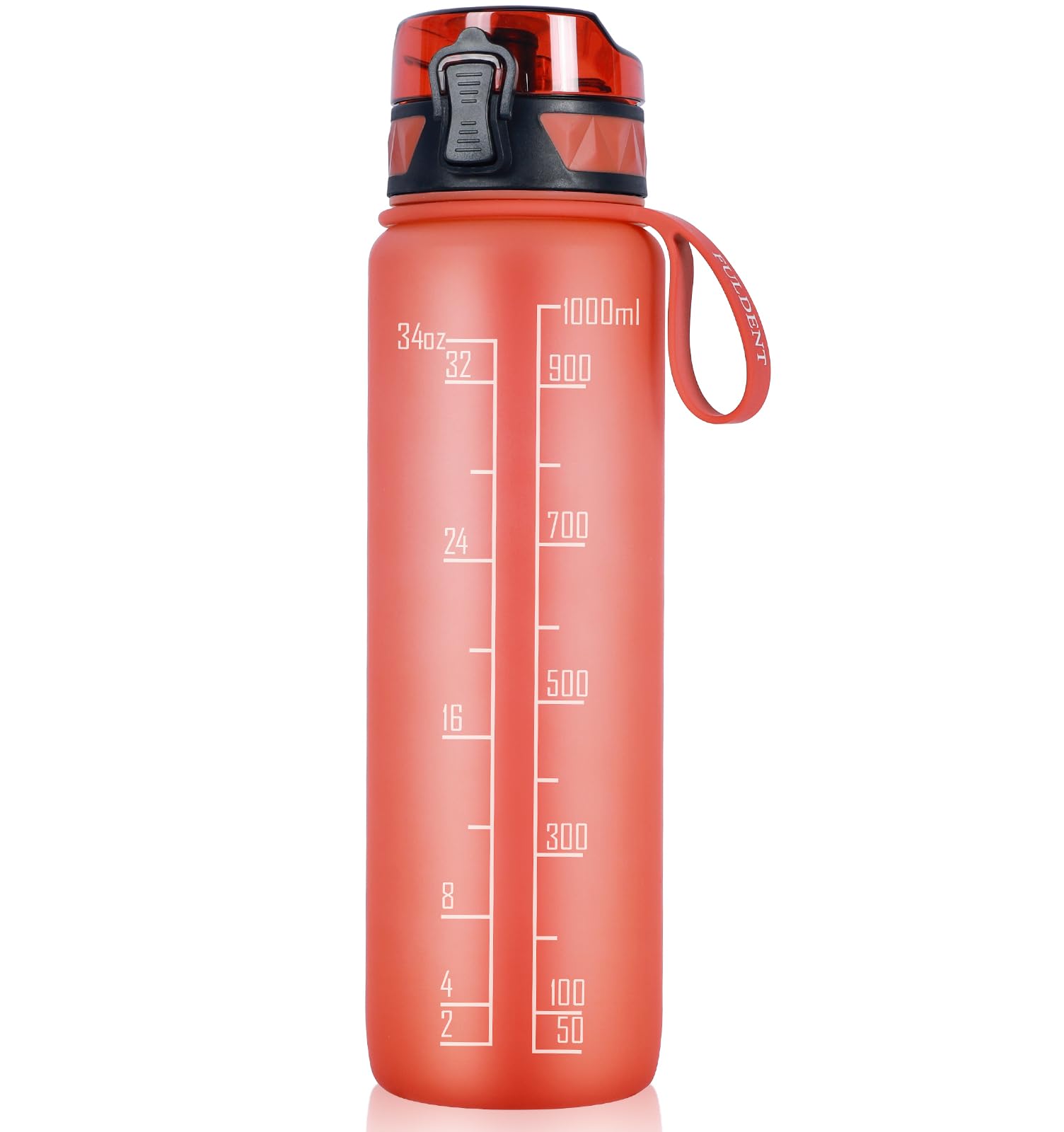 FULDENT Trinkflasche 1L Sport Wasserflasche BPA-frei mit rutschfestem Gummi-Griff für Fahrrad, Outdoor, Schule, Gym