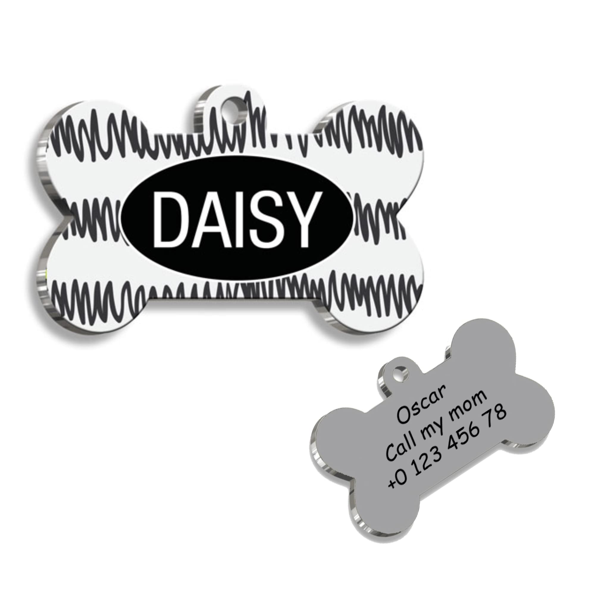 Black & White Bone Personalized Dog Tag - Custom Name Tag - ID Tag for Dog & Cat - Customized Pet Tags - Dog Name Tag - Cat Name Tag - Engraved Dog Tag