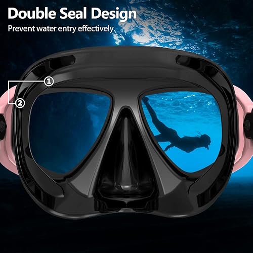 Miniatura 4 de COPOZZ Máscara de buceo juvenil, bajo volumen, sin empañamiento, esnórquel, buceo, gafas de buceo, máscara de vidrio templado, gafas de buceo sin