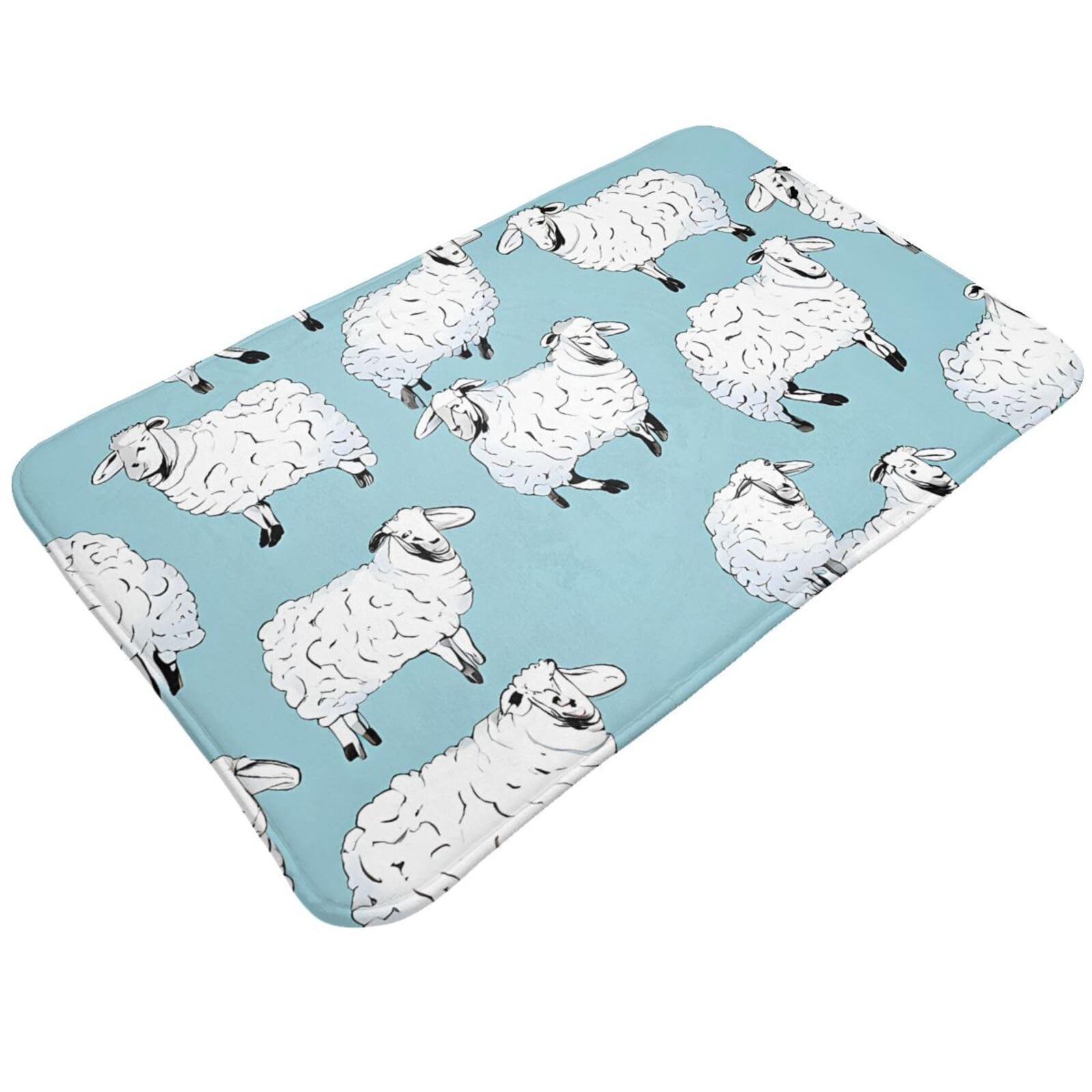 Cute Cartoon Sheep Print Living Room Bathroom Kitchen Anti Slip and Absorbent Carpet, Indoor Entrance Door Muddy Floor Mat, Ultra Soft Washable Carpet 21x31.5 Inches