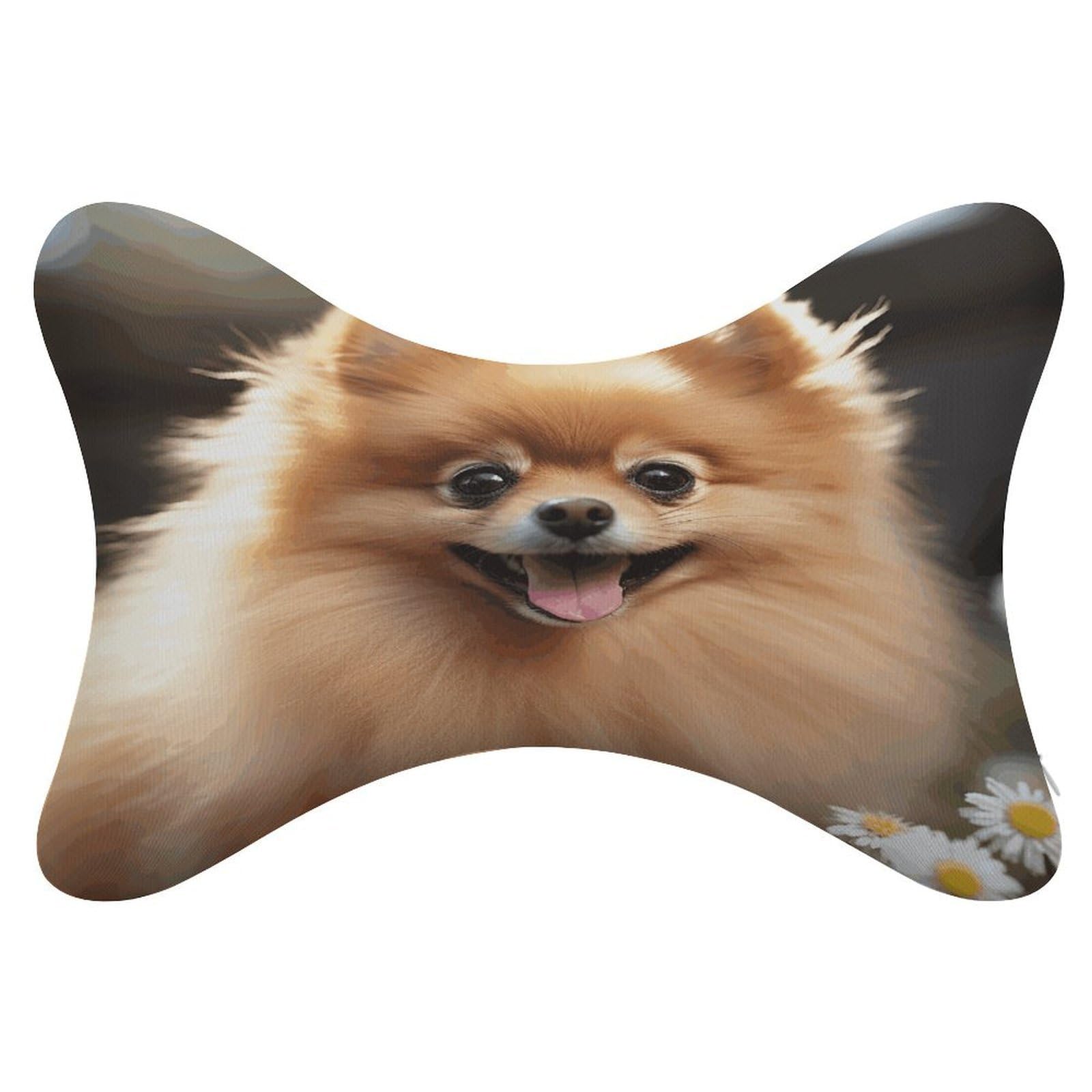 VstaDank Pomeranian Dog Car Neck Pillows 2 Pack Removable Ergonomic Cervical Support Pillow Fashion Cozy Bone Shaped Pillows Soft Car Headrest Pillow for Office Airplane Most Car