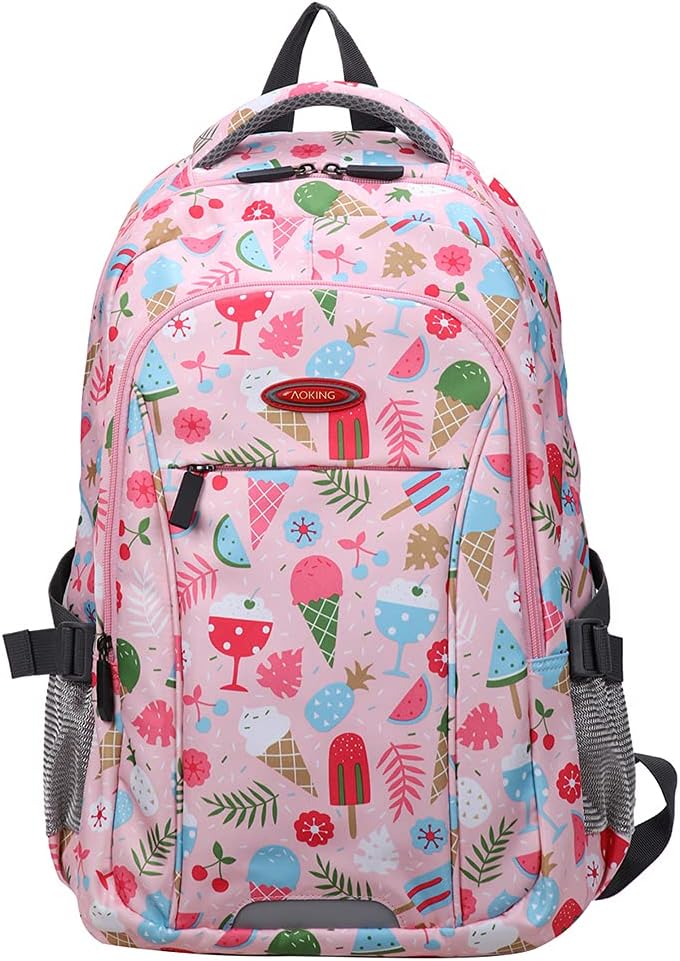 Aoking Patia 21 litres Polyester Casual Backpack School Bag College Bag Travel Backpack- Ice Cream Print (Pink)