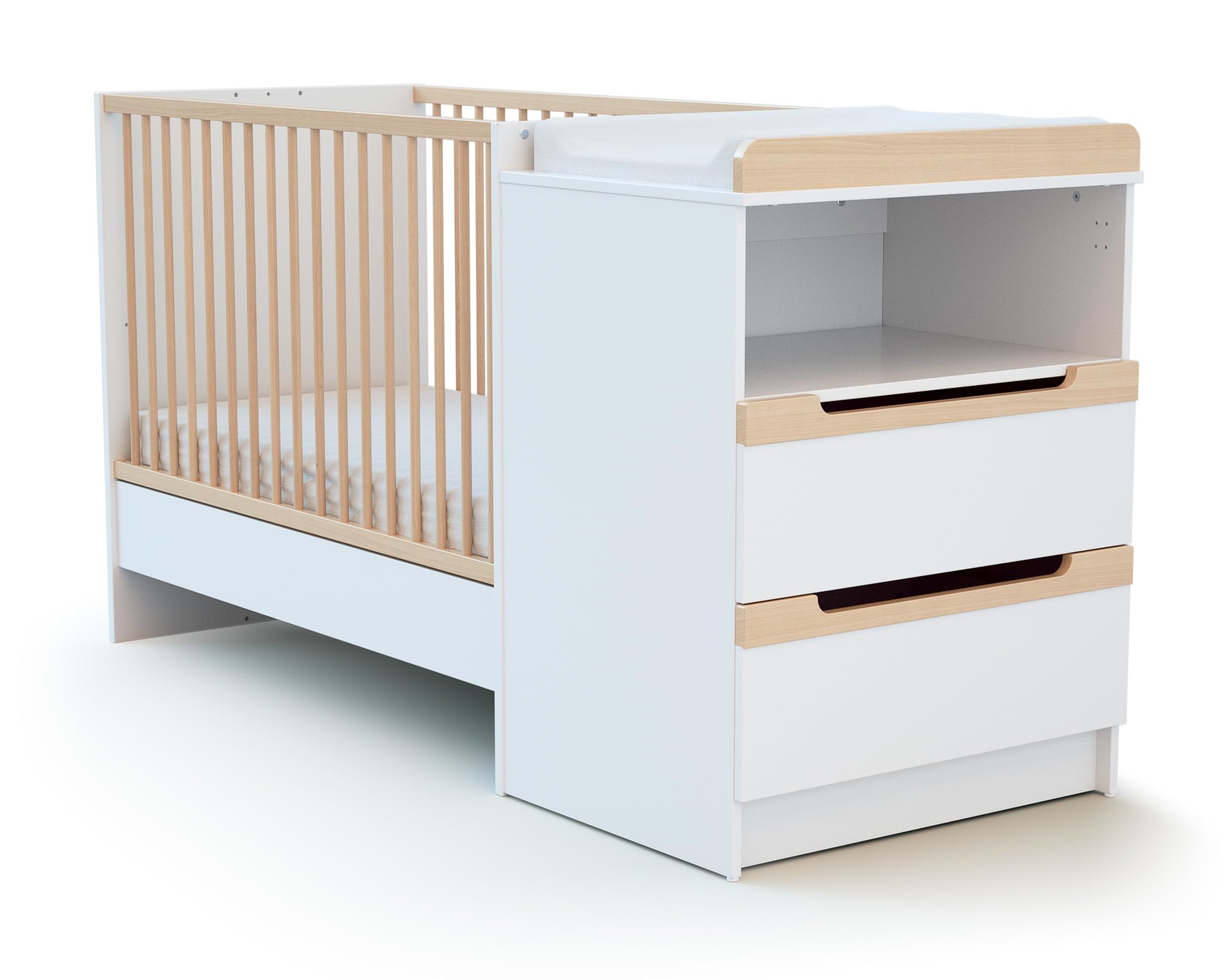 Jurababy - Lit Combiné Evolutif CARROUSEL Blanc et Hêtre Verni 60 x 120 cm
