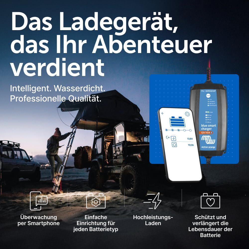 Victron Energy Blue Smart Batterie Ladegerät 12-Volt 10 Ampere 230V - Autobatterie Ladegerät - Batterieerhaltungsgerät und Desulfator - IP65 Geschützt - Bluetooth - CEE 7/17