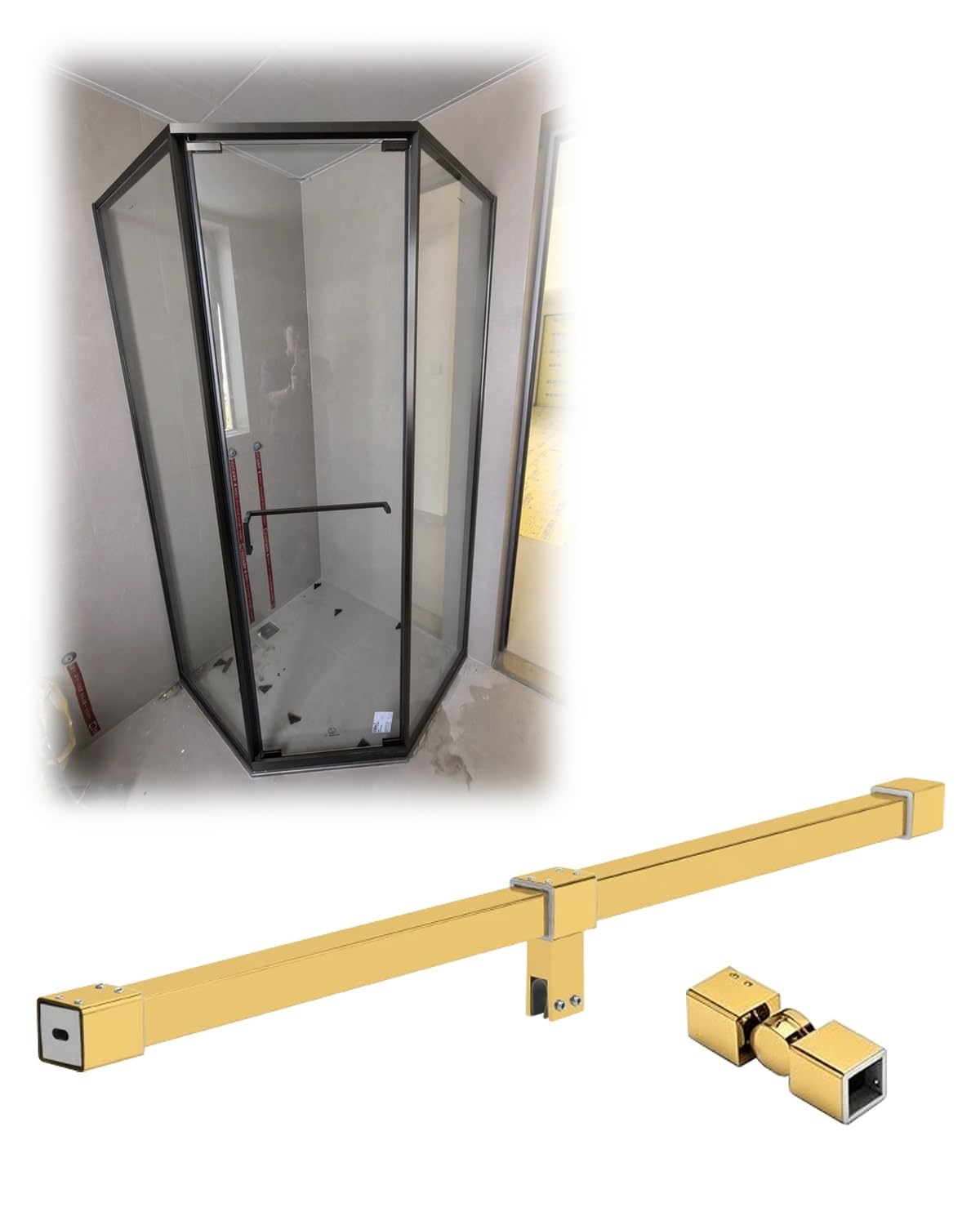 7- 78 in Shower Screen Support Bar with 360° Rotatable Brackets, Fixed Glass Panel Stabilizer Arm Fits 8-10mm Vitreous, Partition Brackets(Titanium,110cm/43in)