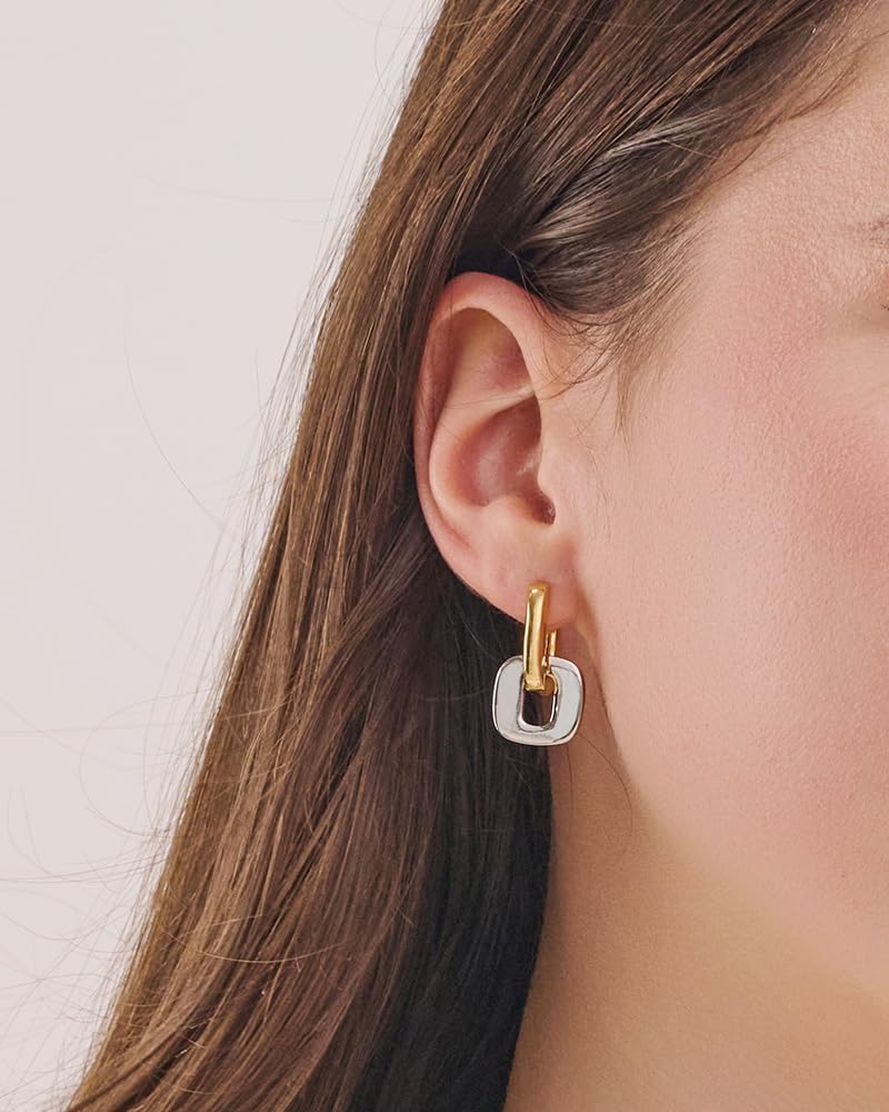 Two Tone Earrings For Women Detacheable Paperclip/Flower/Heart Statement Earrings Mixed Metal Link Earring Gold And Silver Jewelry Gift - Image 4