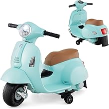 6V Electric Motorbike, Licensed Vespa Battery Powered Ride on Motorcycle with Training Wheels, LED Headlight, Horn, Children Ride on Toy Car Electric Vehicle for 18-36 Months Old (Green)
