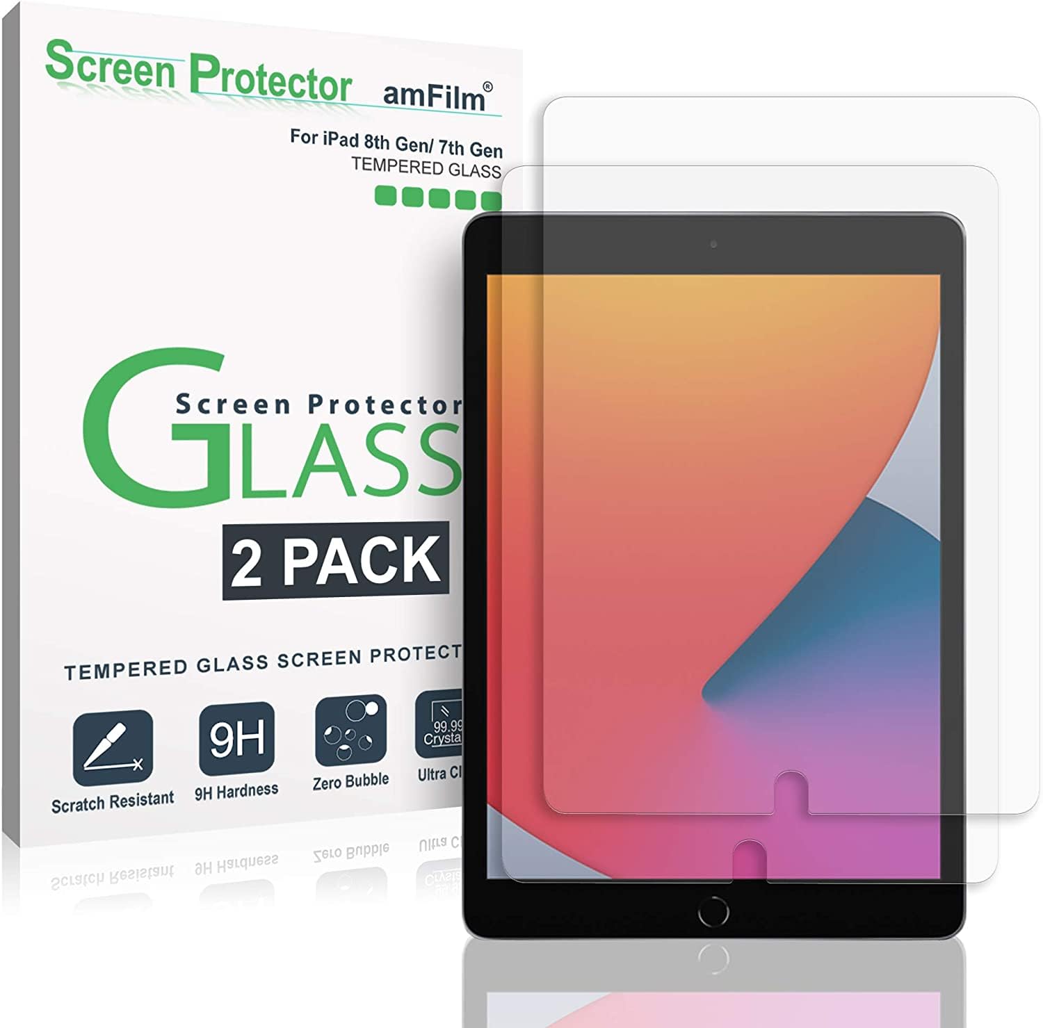CELULARTE 2 Pieces Screen Protector Compatible with iPad 10.2 Inch 7/8 Generation 2019 2020 Transparent Premium Tempered Glass