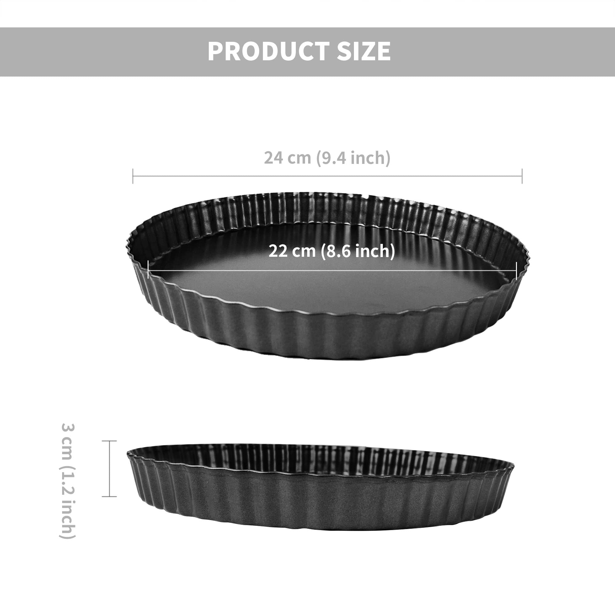 Lot de 2 plats à quiche pour le four antiadhésifs de 24 cm avec base amovible, moule à tarte rond avec fond amovible pour la cuisson