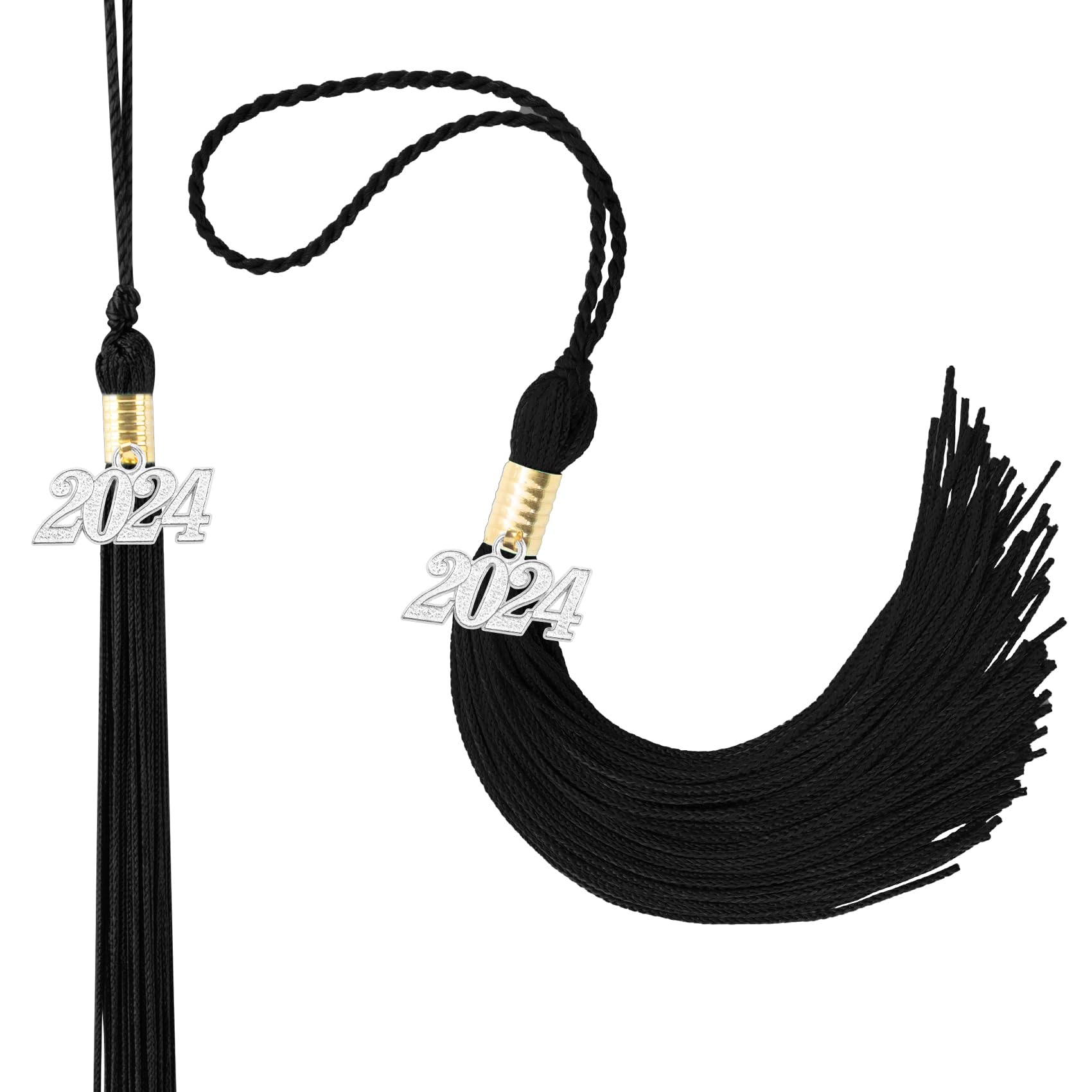 2024 Tassel Graduation 2 PCS, Tassel for 2024 Graduation, 2024 Year Silver Charms for Graduation Cap, Tassel Accessories for Graduate Hats Ceremonies, Charm Ceremonies Accessories for Graduates, Black