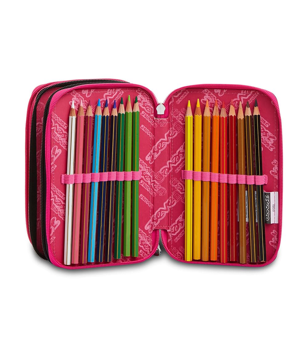 Seven Federmäppchen, Mäppchen, Mehrfarbig, Federtasche für Schreibwaren, Etui komplett mit Bleistiften, Filzstiften, Schulmaterial, mit 3 Fächern, Mädchen, Schule - Grundschule