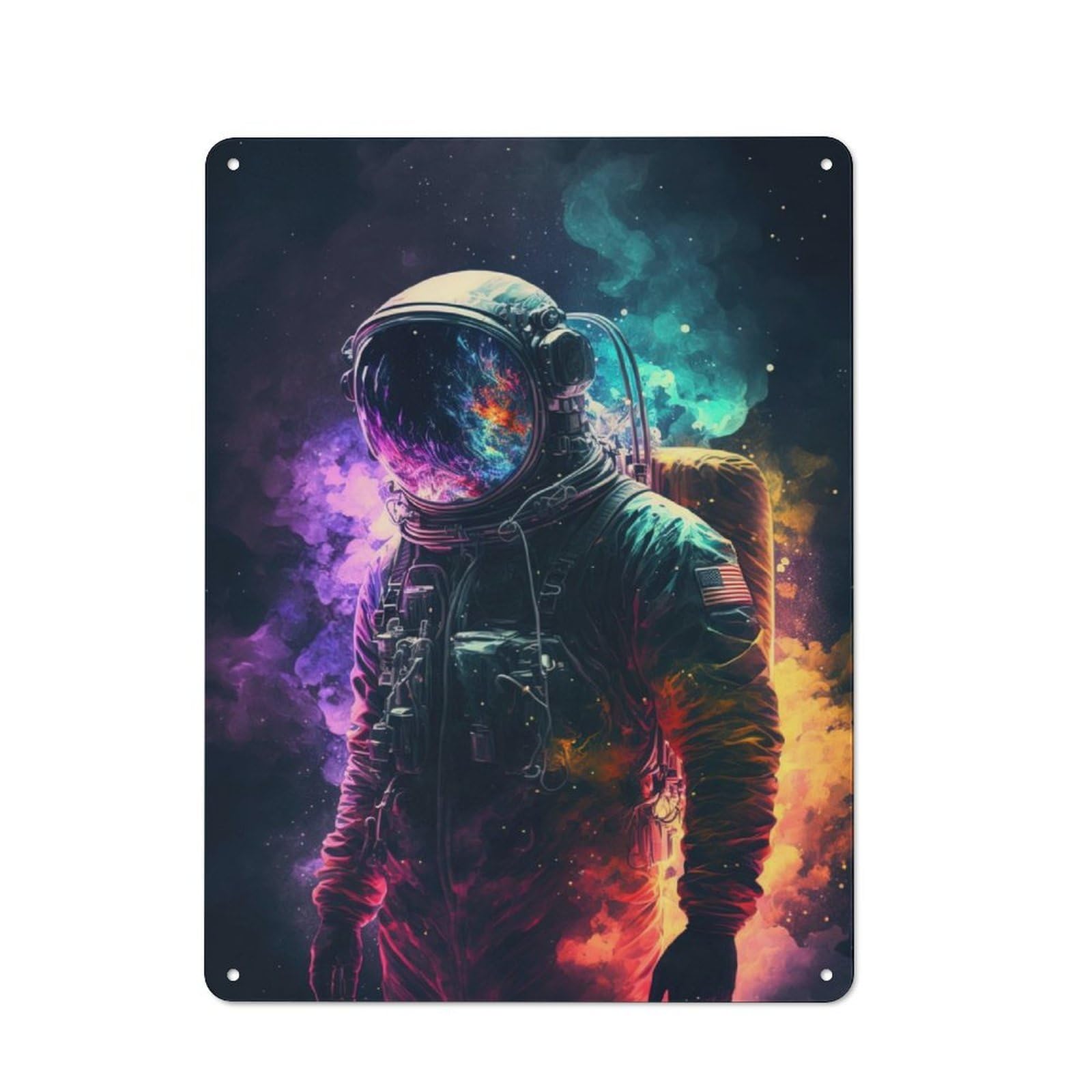Junmoney Neon Astronaut In Space Retro Retro Metal Sign 40X30cm Featuring Garage Wall Decor For Garage, Hobby Room, Office Or Man Cave