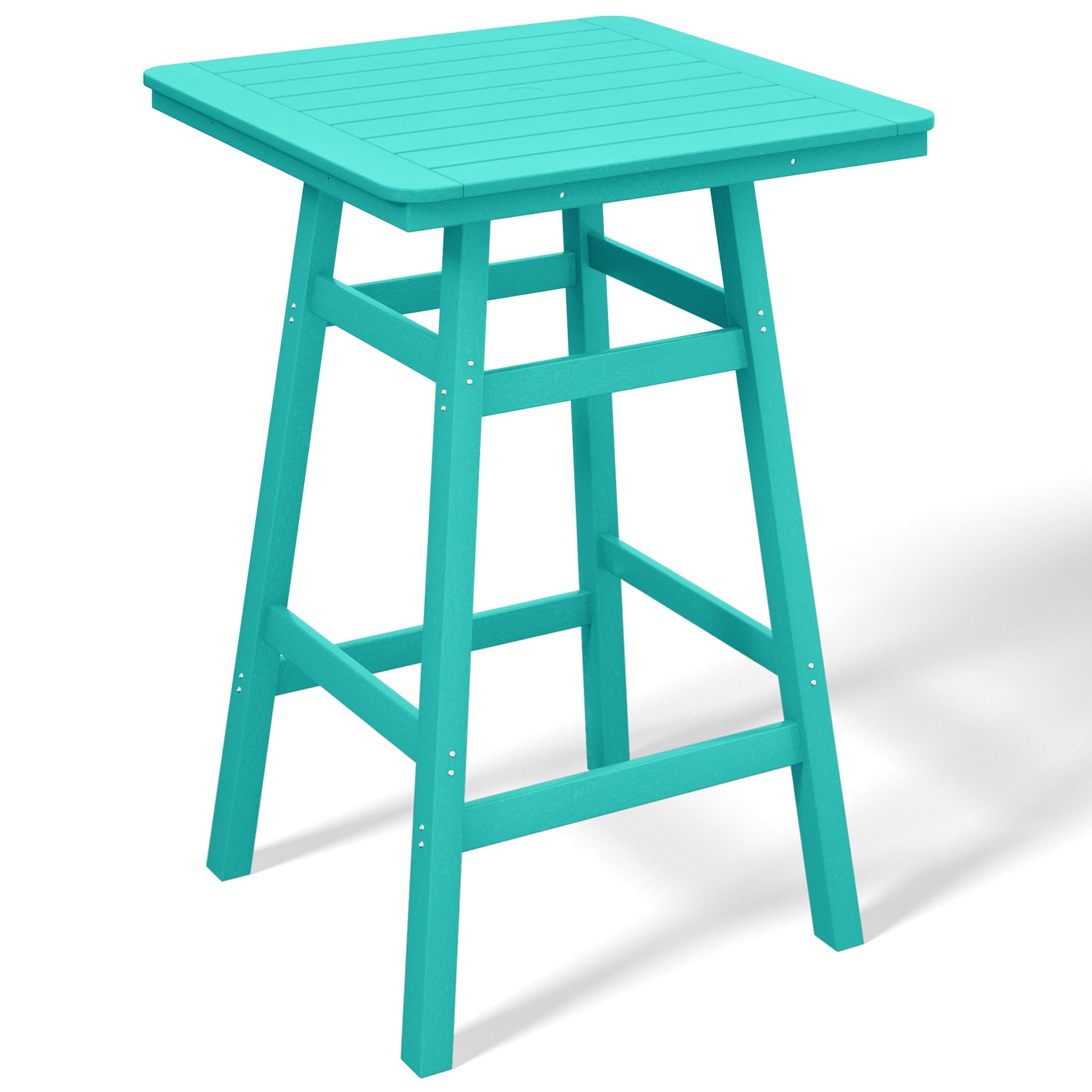 Costaelm Outdoor Bar Table, 42" Counter Height Square Patio Cocktail Bar Table with Umbrella Hole, Patio Bistro Dining Pub Table for Front Porch Deck