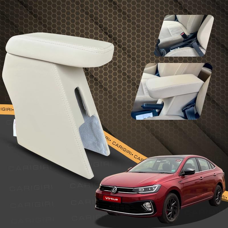 Image of Carigiri Premium Finish Car Armrest with Storage Box And High Density Moulded Foam For Volkswagen Virtus (Beige With Beige Seam,Nappa Leatherette)